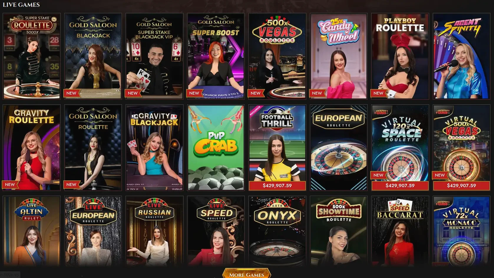 Betonred Online Casino Login-Bereich und Spieleübersicht